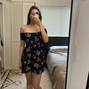 Fashion nova black floral print dress off the shoulder mini